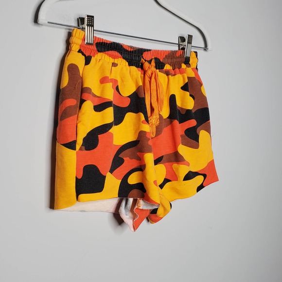 FASHION NOVA Orange Black Camouflage Drawstring Elastic Waist Shorts Sz Small S - Picture 3 of 7